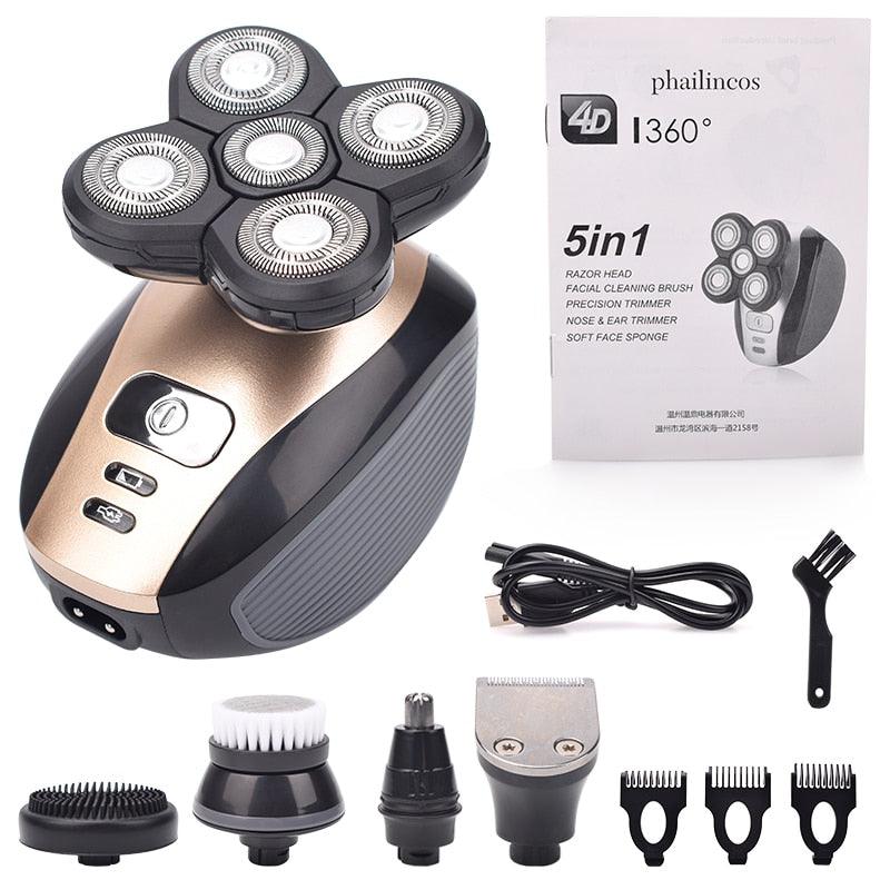 New Electric Bald Head Shaver - 5 in 1 Electric Shaver Kit Cordless Hair Clippers Nose Hair Trimmer - Waterproof Rechargeable (BD6)(1U45)(F45)