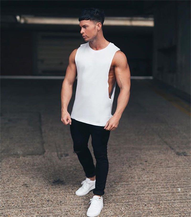 Great Muscle guys Bodybuilding Clothing - Fitness Tank Tops - Men Extend Cut Off Dropped Armholes Sports Vest Gym Workout (TM7)(1U101)(1U100)