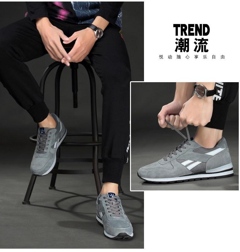 NewAutumn Men sneakers - Natural Pig Skin Material Male Trainers - Outdoor Stylish Shoes Lace-up Flats Non-slip Rubber Sole Blue Grey (MSC3)(MSC7)(MSA1)(MCM)(MSA2)(1U12) - Deals DejaVu