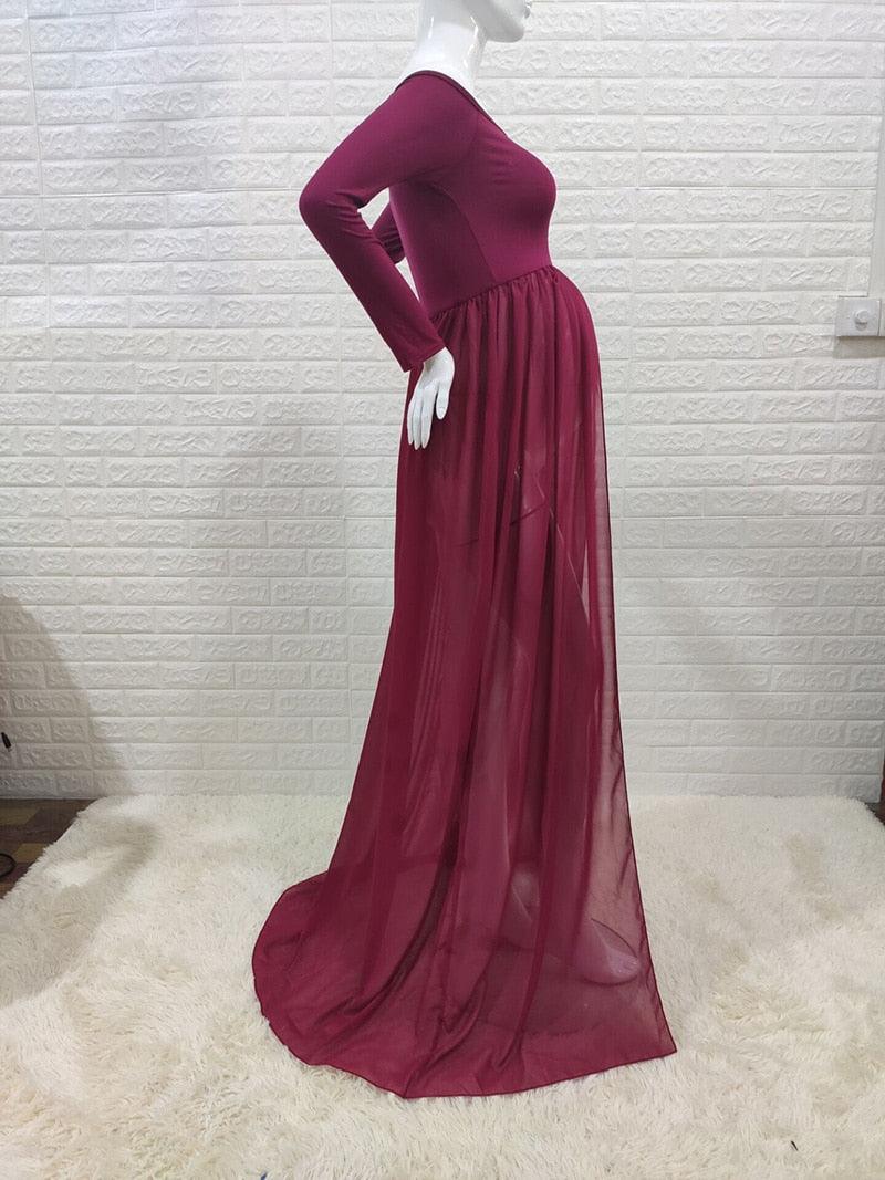 Long Tail Maternity Dresses Photography Props V-Neck Maxi Gown Cotton Dress Pregnant Women Pregnancy Autumn Photo Shoot Clothes (Z6)(1Z1)(2Z1)(3Z1)(7Z1) - Deals DejaVu