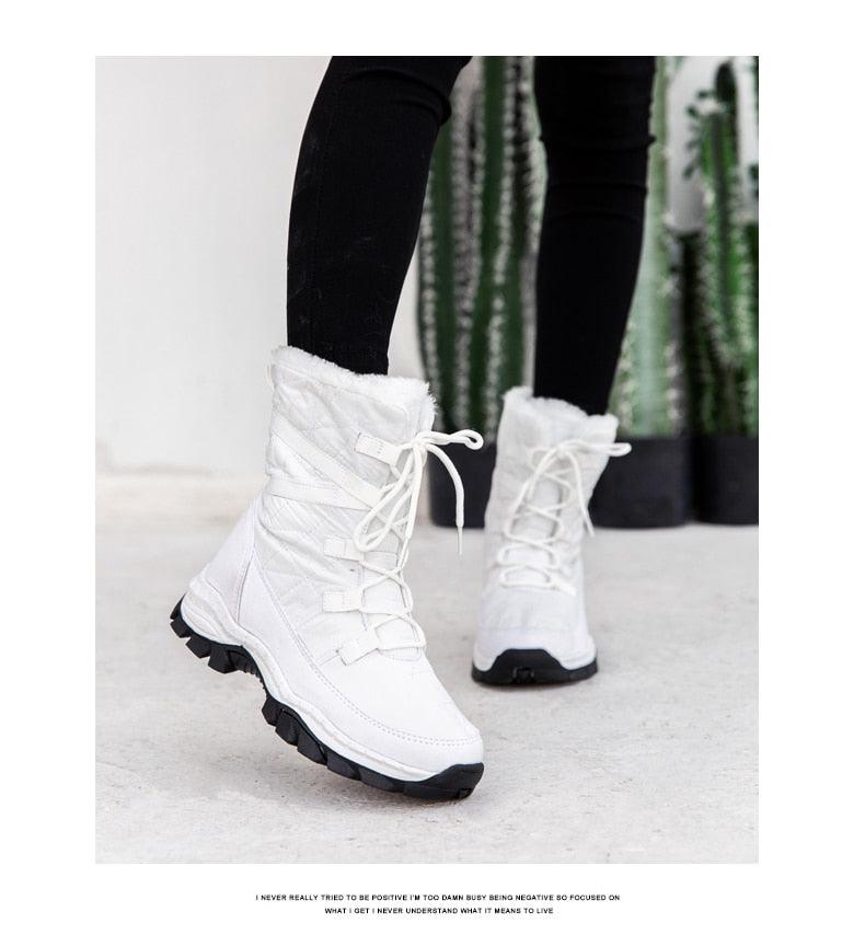 Winter Women Boots Platform Warm Mid-Calf Snow Boots - Ladies Lace-up Comfortable Quality Waterproof (BB2)(CD)(WO4)(BB5)(F38)(3U38) - Deals DejaVu