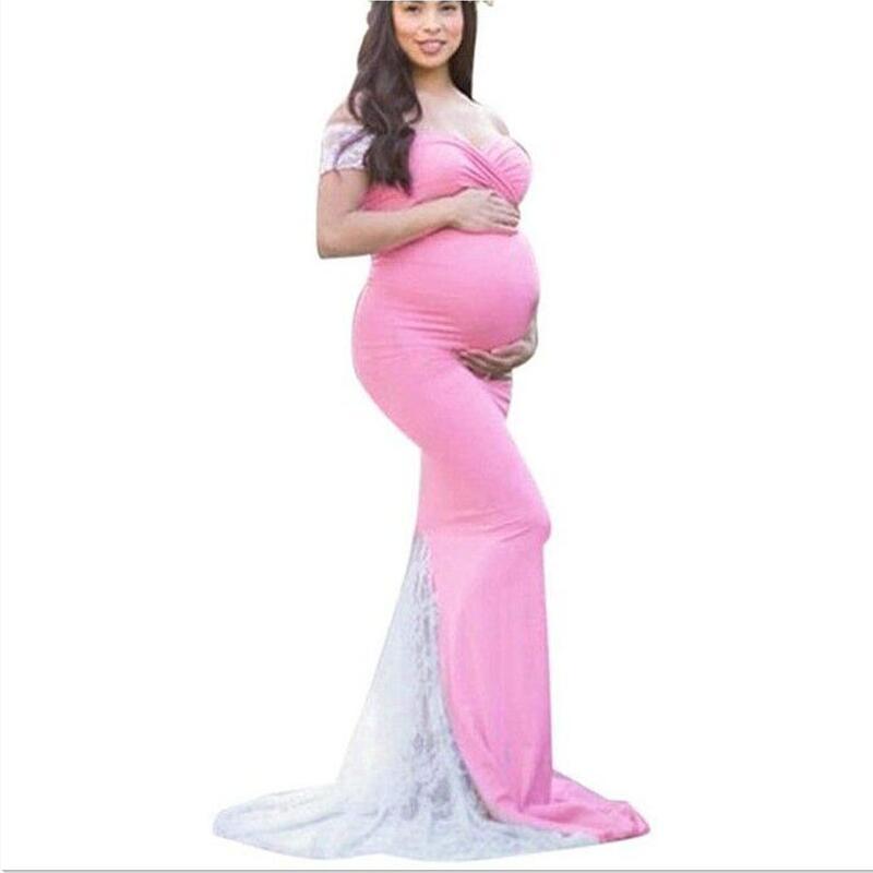 Maternity Long Sleeve Dresses - Pregnant Women Cotton Lace Stitching Slim Maxi Gown, Fancy Shooting Photo Photography Props Clothes (Z6)(1Z1)(2Z1)(3Z1)(7Z1) - Deals DejaVu