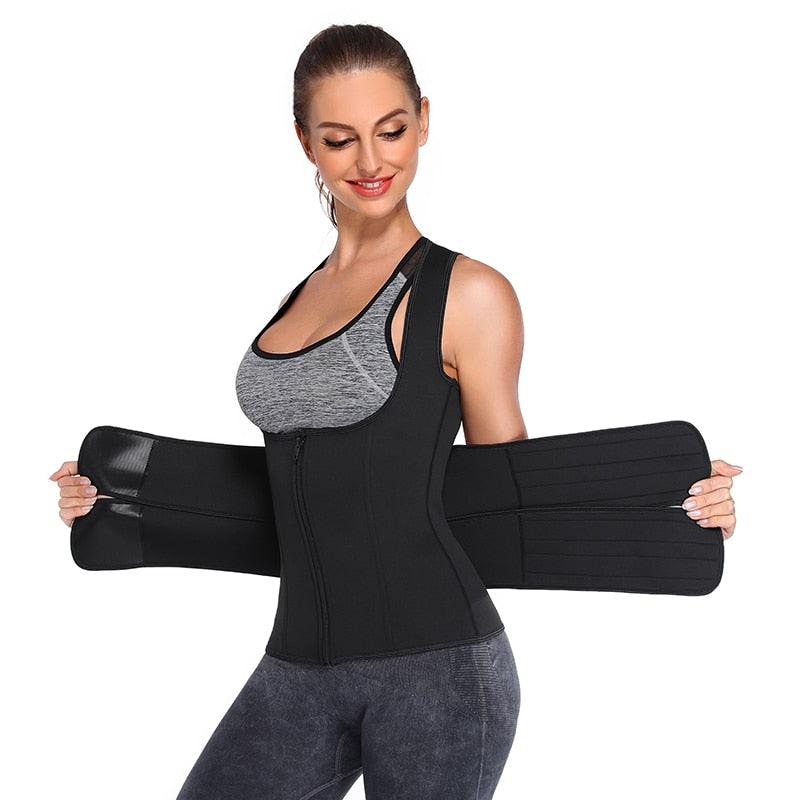 Amazing Waist Trainer Body Shaper for Women - Plus Size 2 Straps Steel Bones Workout - Sauna Trimmer Neoprene Slimming Exercise Corset Tops (FH)(FHW1)(1U31)(1U24)