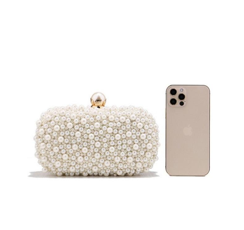 New Women Full Pearl Small Evening Clutch - Festa Chic Embroidery Beading Luxury Handbag Shoulder Chain Design Wedding Purse (WH1)(WH6)(1U43) - Deals DejaVu