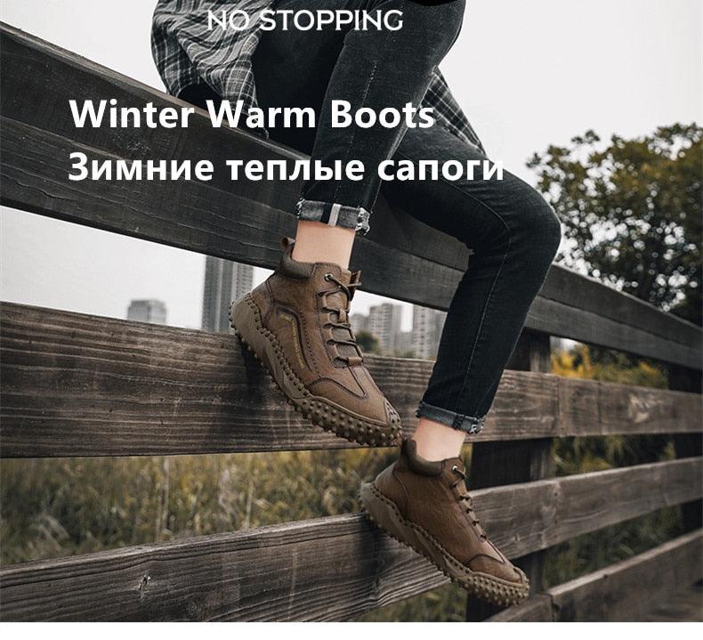 New Winter Men Boots - Thick Plush Warm Men Snow Boots - Leather Ankle Boots Handmade Motorcycle Boots Outdoor Shoes (MSB4)(MSB5)(MSB4A) - Deals DejaVu