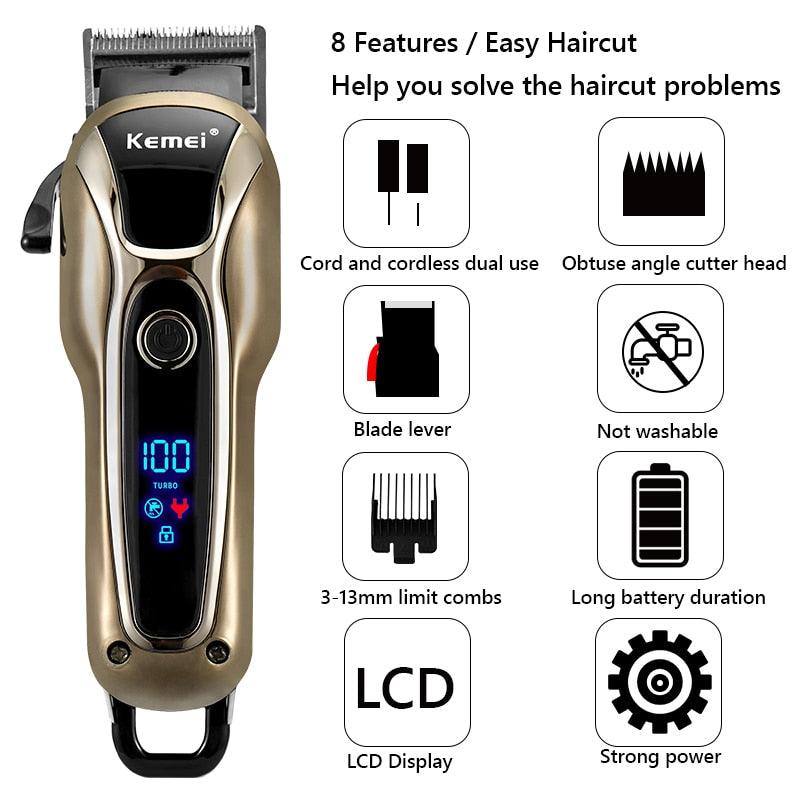 Professional Barber Hair Clipper - Rechargeable Electric T-Outliner Finish Cutting Machine - Beard Trimmer Shaver Cordless Corded (BD6)(1U45)(F45)
