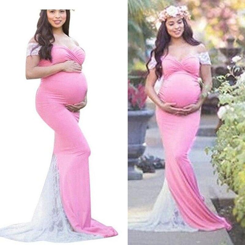 Maternity Long Sleeve Dresses - Pregnant Women Cotton Lace Stitching Slim Maxi Gown, Fancy Shooting Photo Photography Props Clothes (Z6)(1Z1)(2Z1)(3Z1)(7Z1) - Deals DejaVu