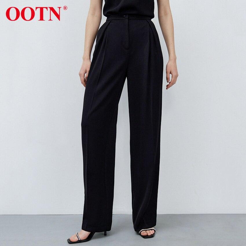 Cute Black Trouser Office Wear Wild High Waist Spring Pleated Elegant Straight Pants Plus Length -Pocket Basic Casual Women Pants (BP)(1U25) - Deals DejaVu