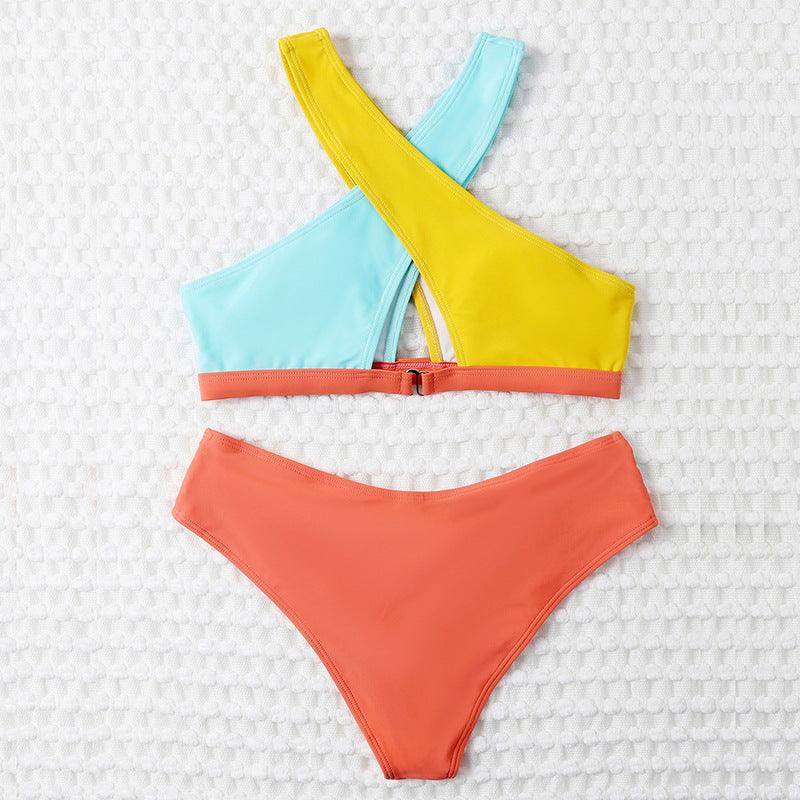 Gorgeous Sexy High Waist Cross Color Matching Bikini Swimwear Push Up - Swimsuit Bikinis Set for Women Bathing Suit Female Biquini (TB8D)(1U26)(F26) - Deals DejaVu