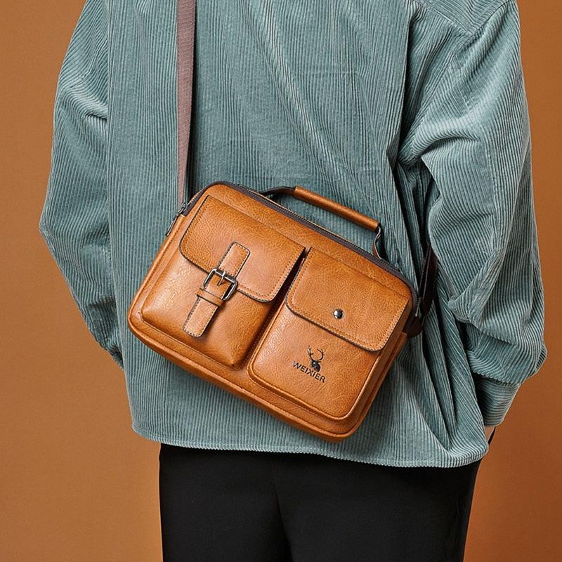 Men Briefcase Casual bag - Men Genuine Leather Shoulder Bag - Men's Messenger Bags - Crossbody Handbag (3MA1)(LT4)(1U78) - Deals DejaVu