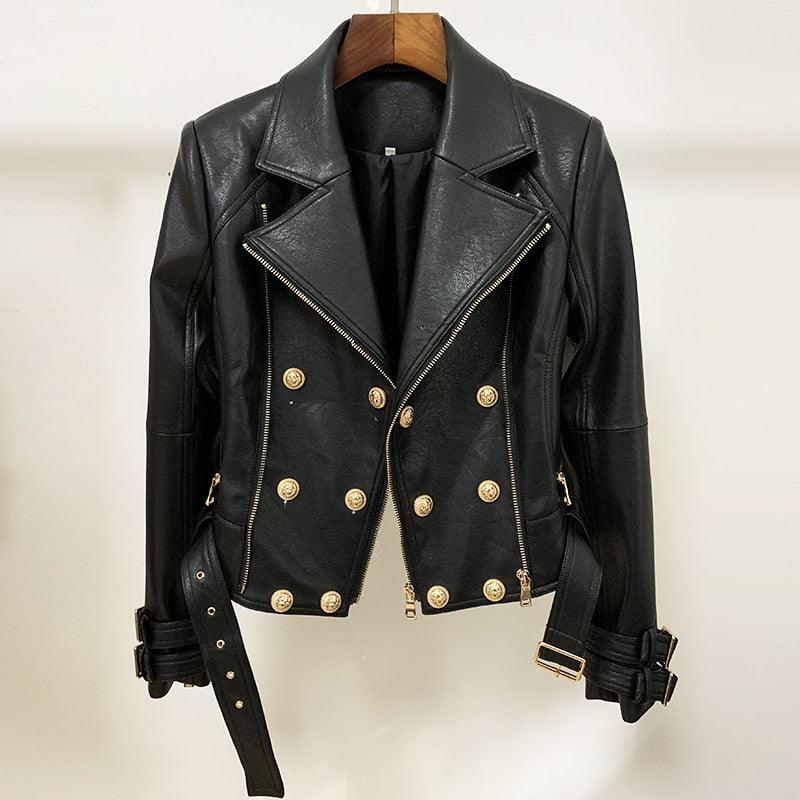 HIGH QUALITY Newest Designer Women Jacket - Buttons Faux Leather Jacket (D23)(TB8B)