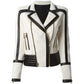 Newest Fashion Designer Jacket - Women's Black White Color - Leather Motorcycle Jacket (D23)(TB8B)