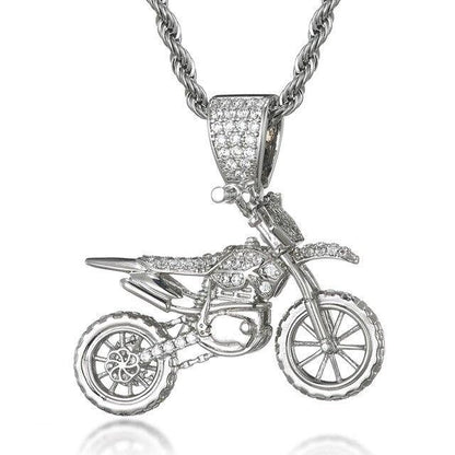 Trending Bling CZ Cubic Zircon Copper Motorcycle Pendants & Necklaces For Men (1U83)