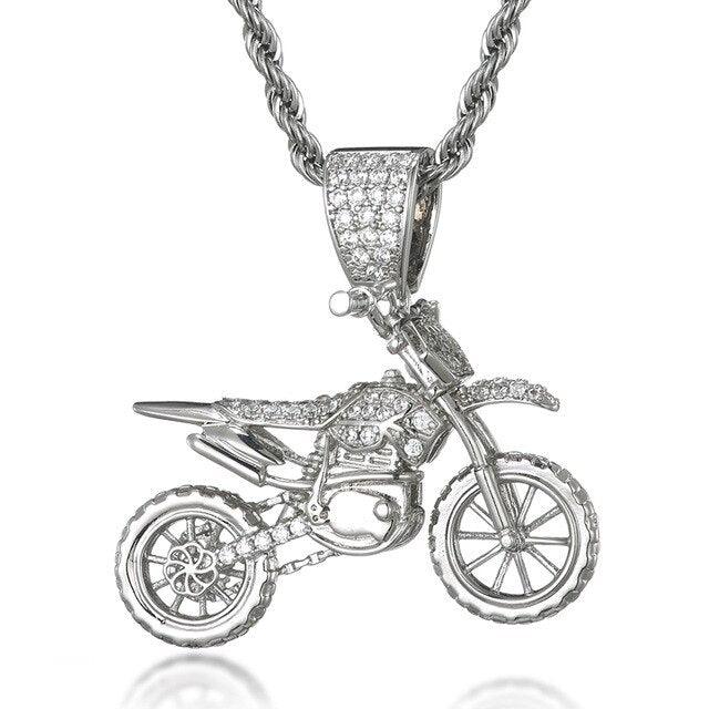 Trending Bling CZ Cubic Zircon Copper Motorcycle Pendants & Necklaces For Men (1U83)