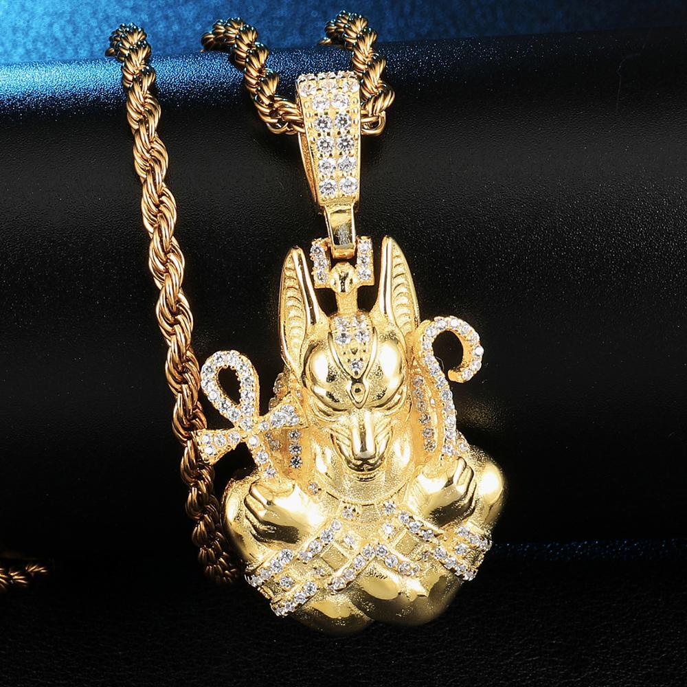 Full AAA Iced Out Bling Cubic Zircon Copper Egypt Ankh Cross Anubis Pendants & Necklaces (1U83)
