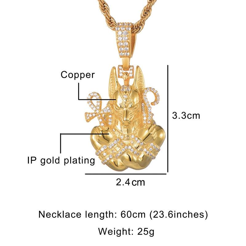 Full AAA Iced Out Bling Cubic Zircon Copper Egypt Ankh Cross Anubis Pendants & Necklaces (1U83)