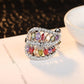 Fashion Luxury Rainbow Crystal Mixed Color Leaf Shaped Ring - Women Jewelry (7JW)(9JW)(F81)