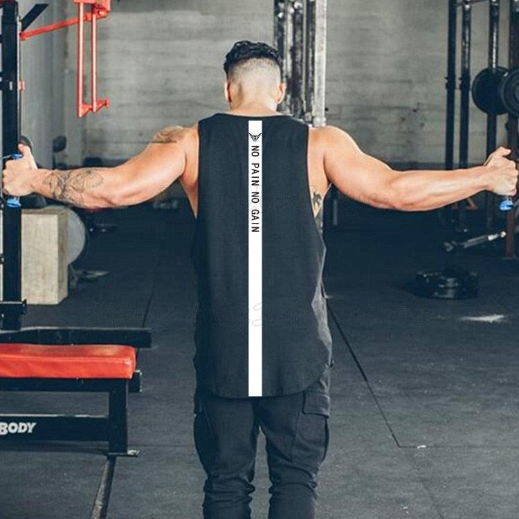 Top "NO PAIN NO GAIN" clothing - bodybuilding stringer gym tank top - men fitness singlet cotton sleeveless shirt muscle vest (TM7)(1U101)(1U100)