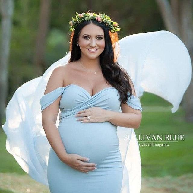 Long Maternity Photography Props Pregnancy Dress For Photo Shooting Off Shoulder - Maxi Maternity Gown (1U5)(Z6)(Z8)(1Z1)(2Z1)(3Z1)(4Z1)(7Z1)