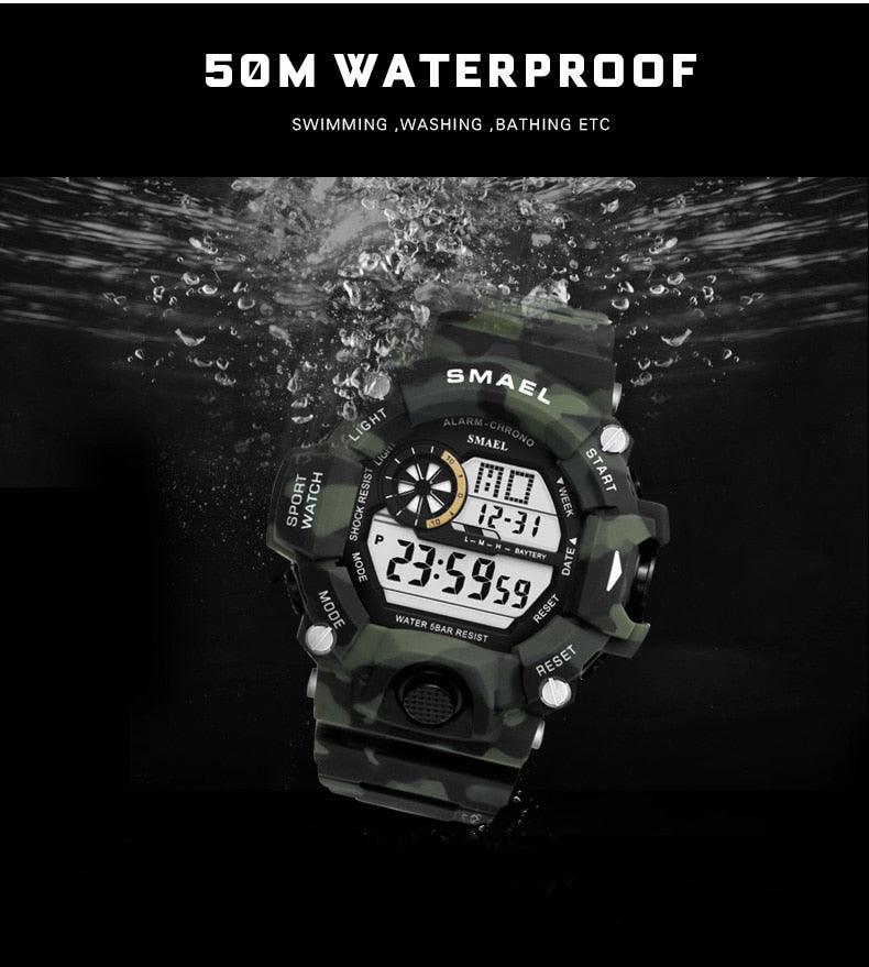 Trending Men Watch 50m Waterproof - Luxury LED Luminous Watches - Camouflage Watch Band 1385C Digital Wristwatches Military (MA9)(RW)(1U84)