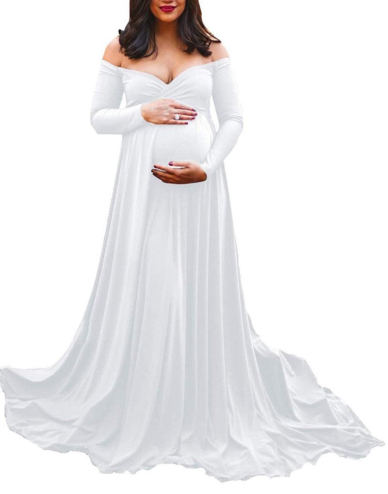 Long Tail Maternity Dresses Photography Props V-Neck Maxi Gown Cotton Dress Pregnant Women Pregnancy Autumn Photo Shoot Clothes (Z6)(1Z1)(2Z1)(3Z1)(7Z1) - Deals DejaVu