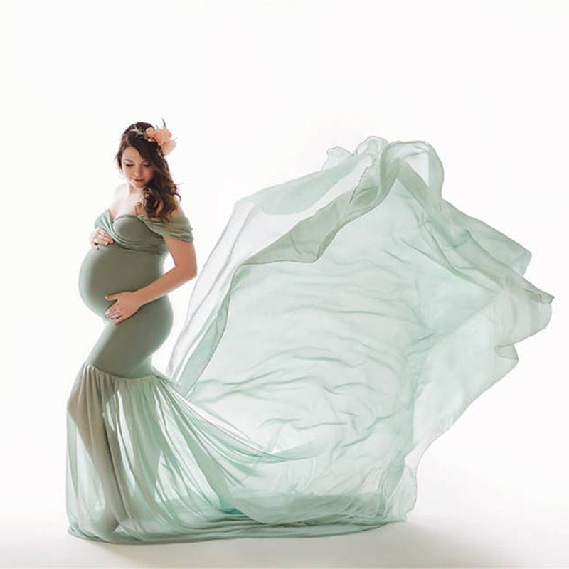 Long Maternity Photography Props Pregnancy Dress For Photo Shooting Off Shoulder - Maxi Maternity Gown (1U5)(Z6)(Z8)(1Z1)(2Z1)(3Z1)(4Z1)(7Z1)