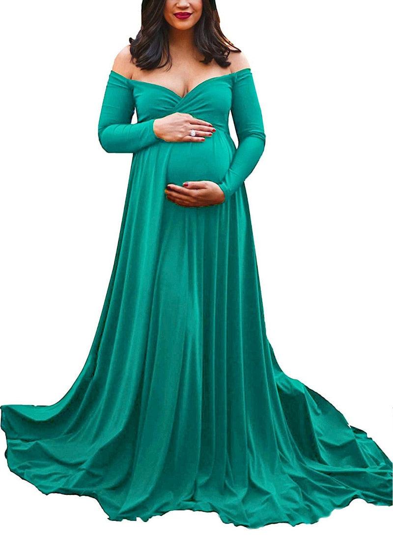 Long Tail Maternity Dresses Photography Props V-Neck Maxi Gown Cotton Dress Pregnant Women Pregnancy Autumn Photo Shoot Clothes (Z6)(1Z1)(2Z1)(3Z1)(7Z1) - Deals DejaVu