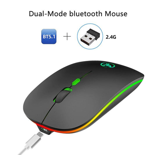2.4G Wireless Bluetooth 5.1 Optical Mouse - Dual Mode Rechargeable 1600DPI Backlight Mute Mice 500m Ah Battery For PC Laptop (CA1)