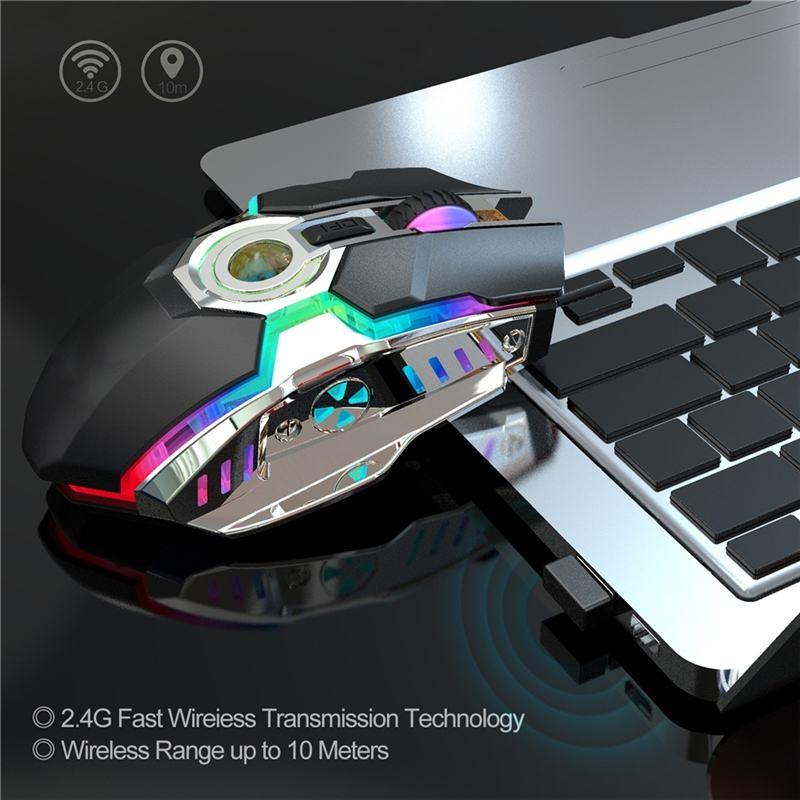 2.4G Wireless Mouse USB Optical RGB Light Silent Rechargeable Ergonomic Gaming Mice 2400DPI For Laptop PC Notebook Game (CA1)