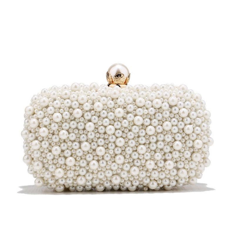 New Women Full Pearl Small Evening Clutch - Festa Chic Embroidery Beading Luxury Handbag Shoulder Chain Design Wedding Purse (WH1)(WH6)(1U43) - Deals DejaVu