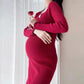 Knitted Pregnancy Dress for Photo Shoot High Stretch Maternity Gown- White Photography Body Curve (1U5)(Z6)(Z8)(1Z1)(2Z1)(3Z1)(4Z1)(7Z1)