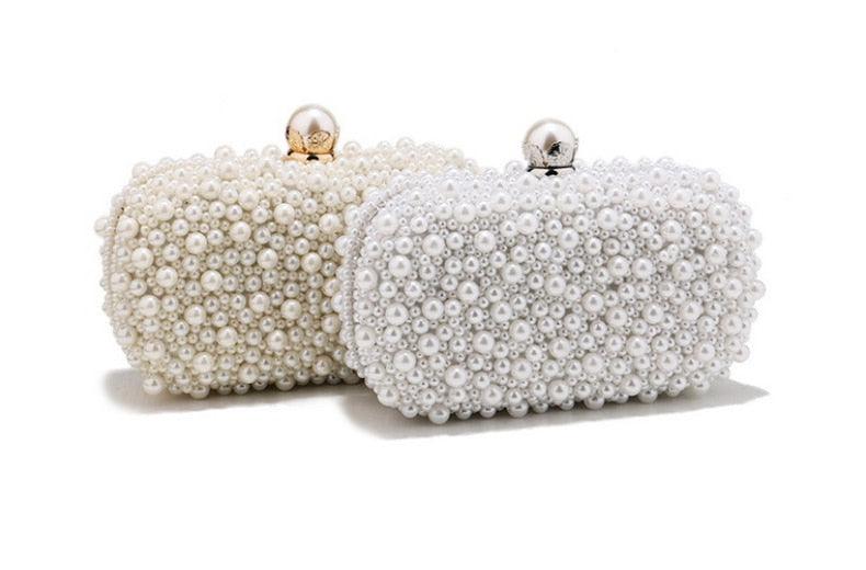 New Women Full Pearl Small Evening Clutch - Festa Chic Embroidery Beading Luxury Handbag Shoulder Chain Design Wedding Purse (WH1)(WH6)(1U43) - Deals DejaVu