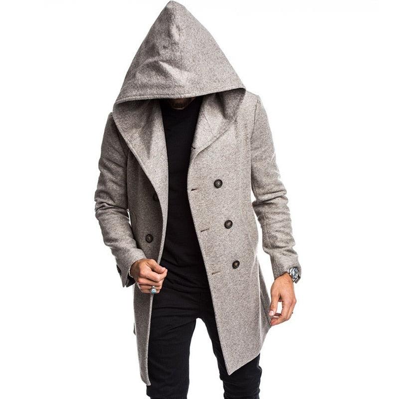Solid Winter Trench Mens England Style Long Sleeve - Casual Slim Warm Double Breasted Coats Men Hooded Male Hoodies (D100)(TM4)(CC1) - Deals DejaVu