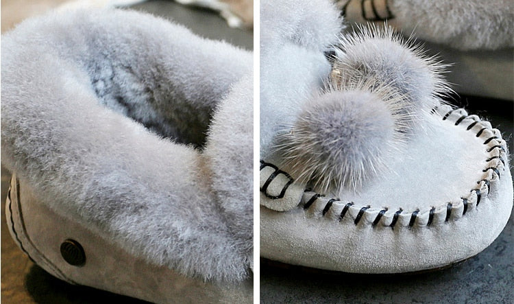 Trending Winter 100% Genuine Leather Real Wool Women Flats New Fashion Female - Plus Size Snow Shoes (FS)(CD)(1U40)(1U38)(1U107)