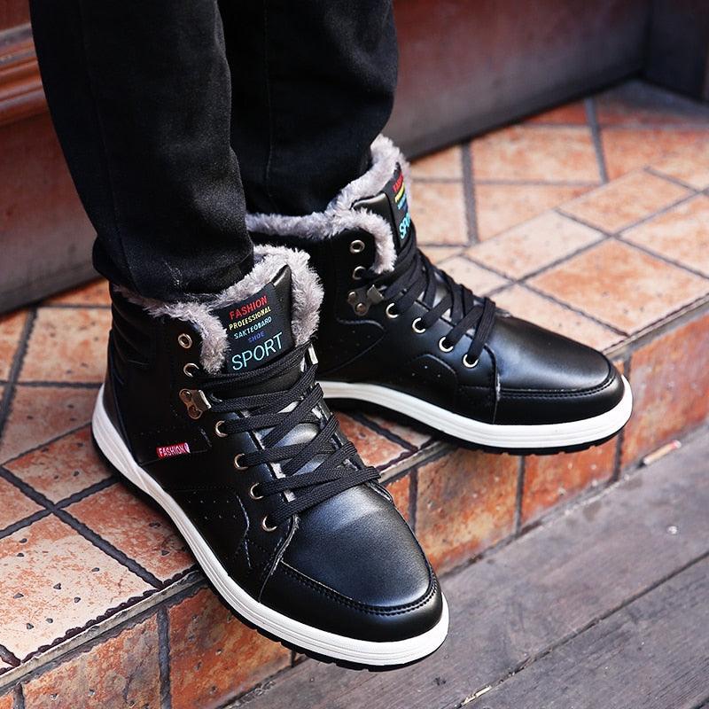 Amazing Casual Pu Leather Shoes for Men - Winter High Top Fashion Sneakers Outdoor Warm Lined Boots Lace-up Plus Size 39-48 (MSC3)(MCM)(1U16)(1U12) - Deals DejaVu