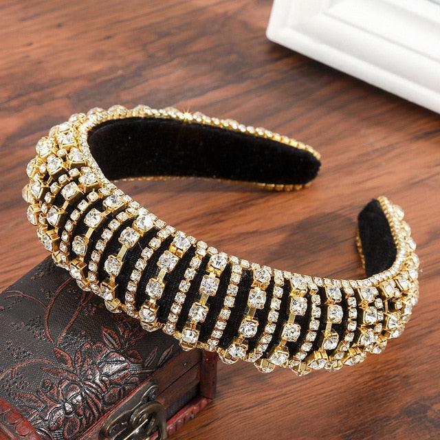 Thick Sponge Velvet Hairbands - Luxury Colored Rhinestones Wild Gorgeous Headband (1U88)