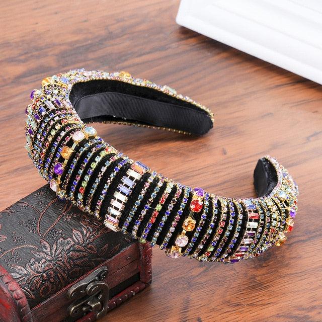 Thick Sponge Velvet Hairbands - Luxury Colored Rhinestones Wild Gorgeous Headband (1U88)