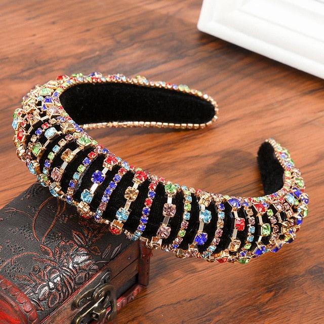 Thick Sponge Velvet Hairbands - Luxury Colored Rhinestones Wild Gorgeous Headband (1U88)