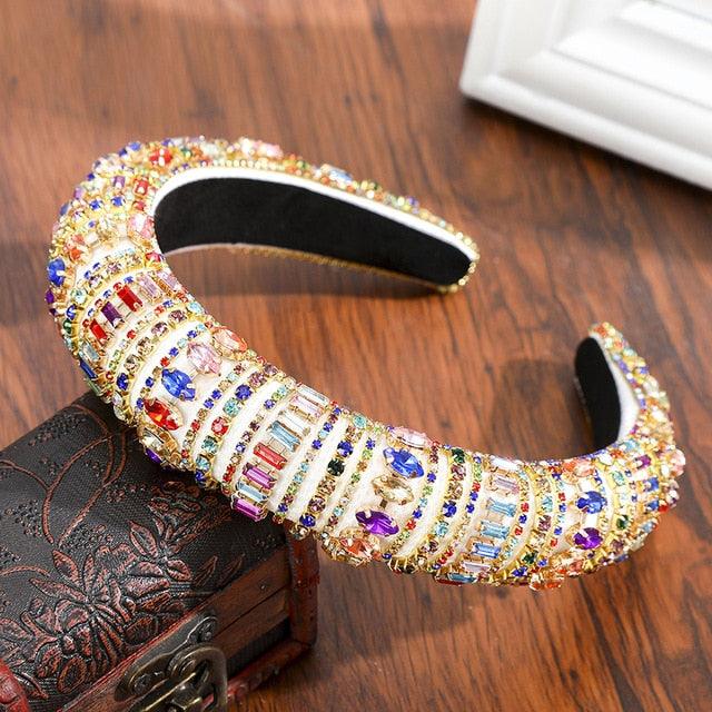 Thick Sponge Velvet Hairbands - Luxury Colored Rhinestones Wild Gorgeous Headband (1U88)
