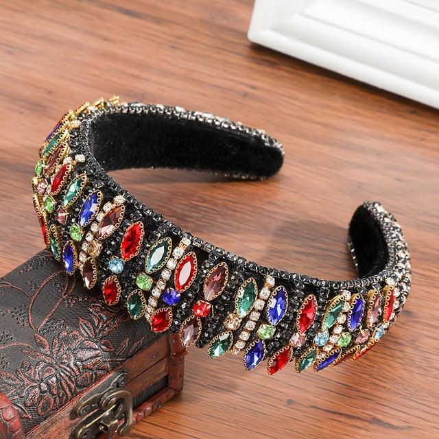 Thick Sponge Velvet Hairbands - Luxury Colored Rhinestones Wild Gorgeous Headband (1U88)