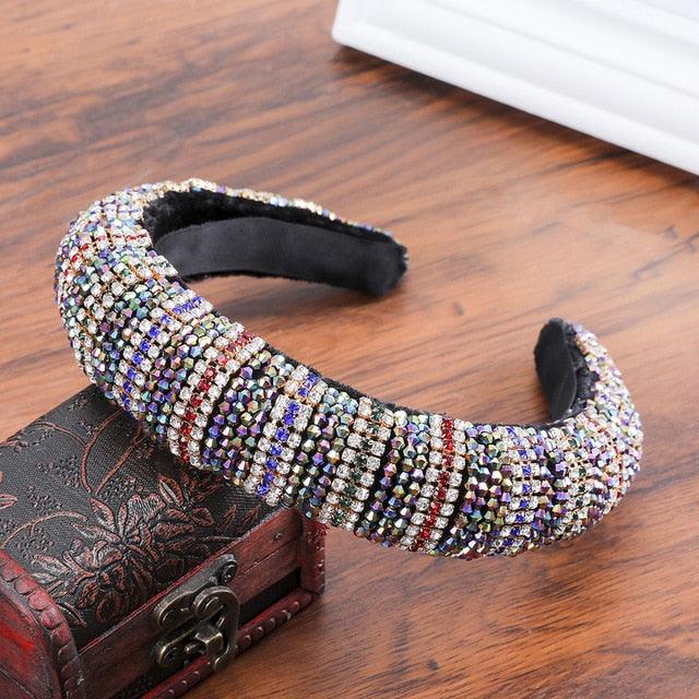 Thick Sponge Velvet Hairbands - Luxury Colored Rhinestones Wild Gorgeous Headband (1U88)