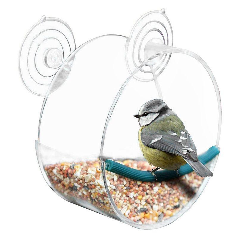 Hanging Round Bird Parrot Feeder Clear Glass Window Seed Tray Durable Pet Feeding Accessories Birds Supplies (9W4)1