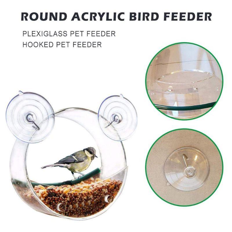 Hanging Round Bird Parrot Feeder Clear Glass Window Seed Tray Durable Pet Feeding Accessories Birds Supplies (9W4)1
