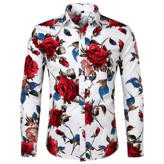 Amazing Hawaiian Men's Shirt -Rose Floral Print Streetwear Slim Fit Casual Shirts (TM1)(CC1)(F8)(F11)