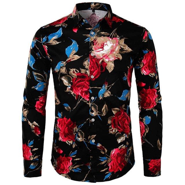 Amazing Hawaiian Men's Shirt -Rose Floral Print Streetwear Slim Fit Casual Shirts (TM1)(CC1)(F8)(F11)