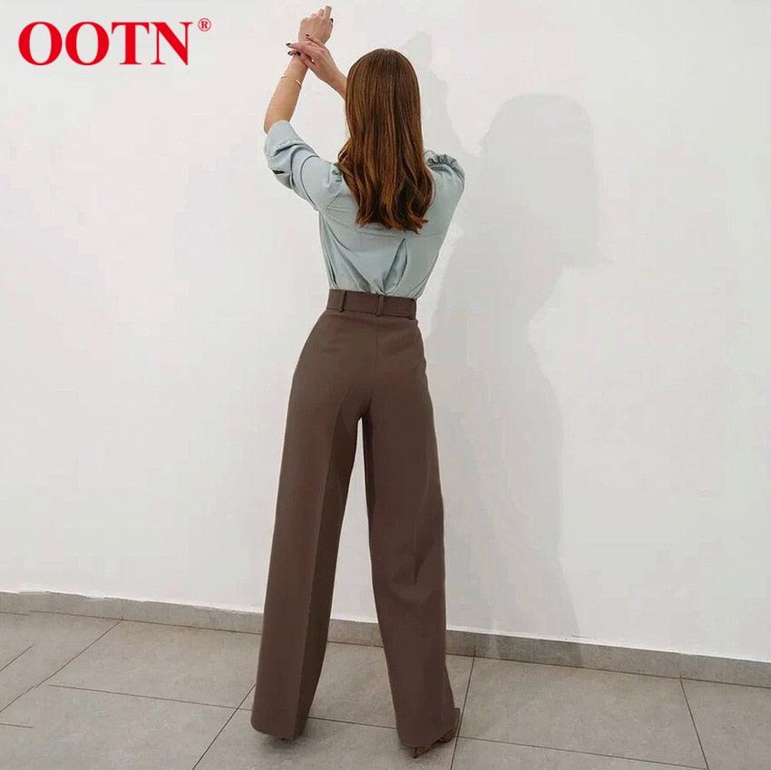 Great Office Work Lady Brown Trouser High Waist Elegant Korean Autumn Buttons Straight Pants For Women Pocket Female Pants new (BP)(1U25) - Deals DejaVu