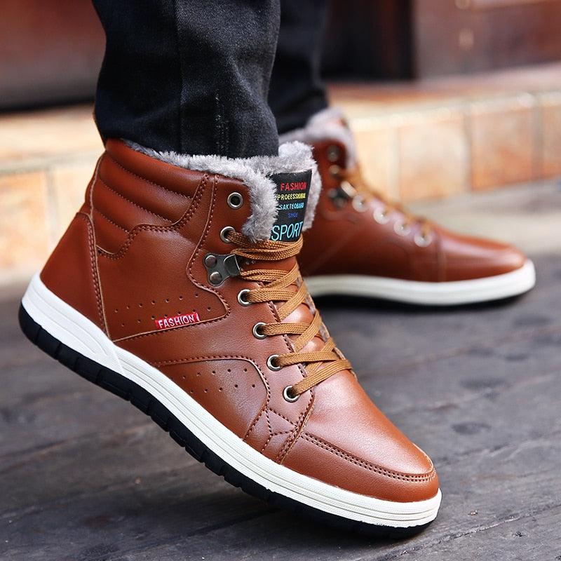 Amazing Casual Pu Leather Shoes for Men - Winter High Top Fashion Sneakers Outdoor Warm Lined Boots Lace-up Plus Size 39-48 (MSC3)(MCM)(1U16)(1U12) - Deals DejaVu