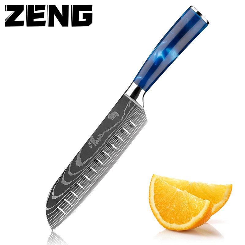 New Japanese Kitchen Knives Laser Damascus Pattern Chef Knife Sharp Santoku Cleaver Slicing Utility Knives Tool (AK5)(1U61)