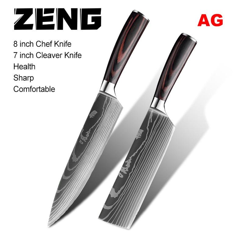 Great 8"inch Japanese Kitchen Knives - Laser Damascus Pattern Chef Knife - Sharp Santoku Cleaver Slicing Utility Knives Tool (AK5)(1U61)