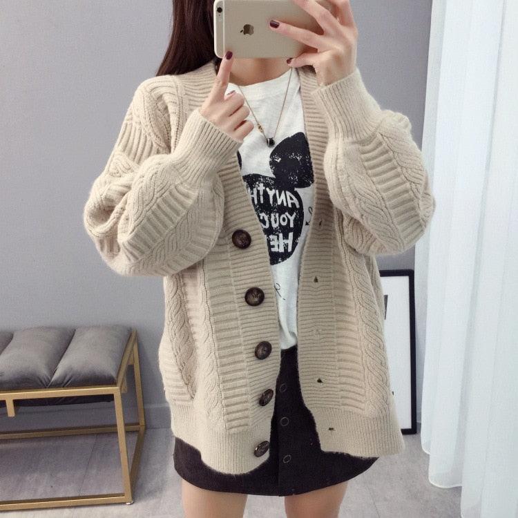 Great Women Autumn Winter Knit Sweater and Cardigans - Open Stitch Loose Knit Cardigans Pink Jumpers Winter Sweater Coat Femme (TP4)(TB8C)(1U23) - Deals DejaVu